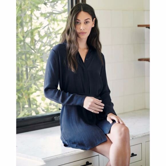 Quince Dresses & Skirts - NWT Quince Silk Stretch Shirt Dress XS in Blue